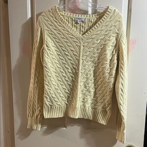 Calvin Klein V-Neck Cable Knit Sweater - Cream
